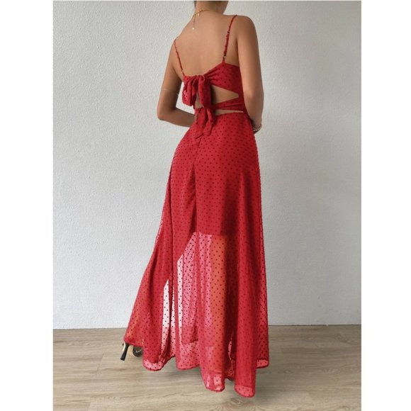 Swiss Dot Cami Maxi Dress RED - Picture 2 of 9